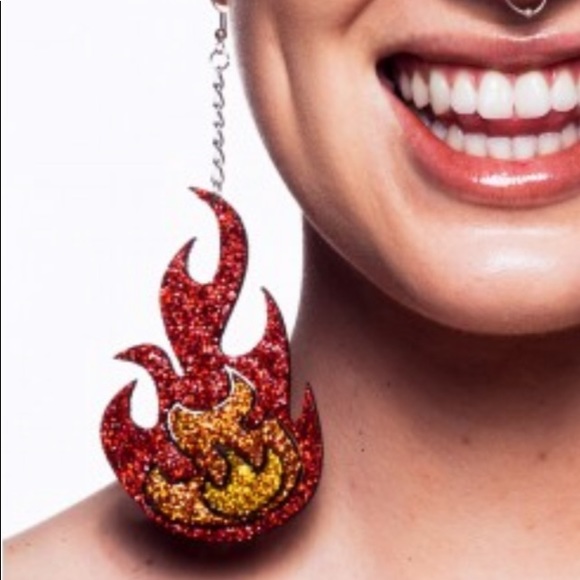 Flame earrings drop fire its lit rave burning man - Picture 3 of 8